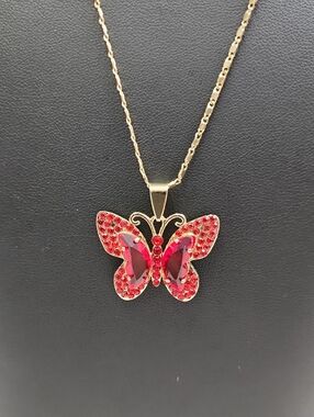 Bling Bling Red Butterfly Gold Filled Necklace